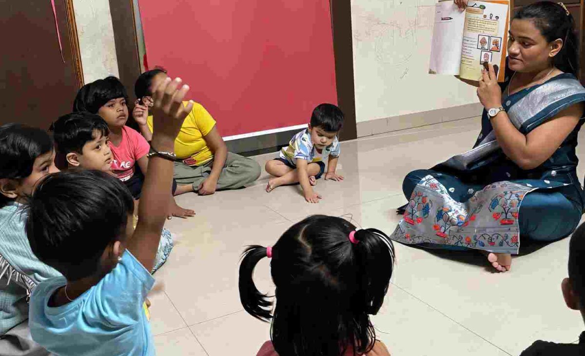 Children resting in the Palnaghar room at Utkarsha Day Care, Sangvi Pune