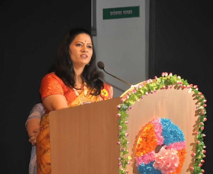 Teacher and students during speech presentation at Utkarsha annual day event